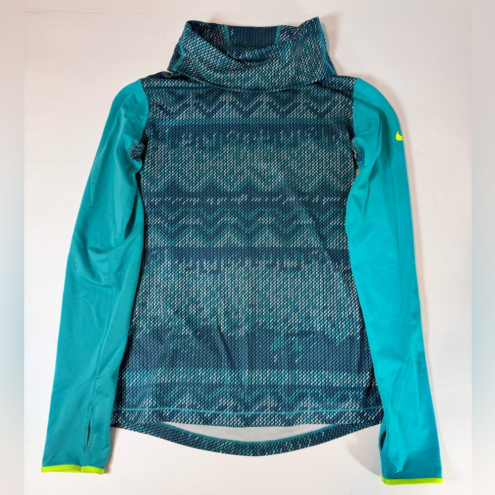 Nike Pro Women's Teal and White Dri-FIT Long Sleeve Turtle Neck Top Size Medium